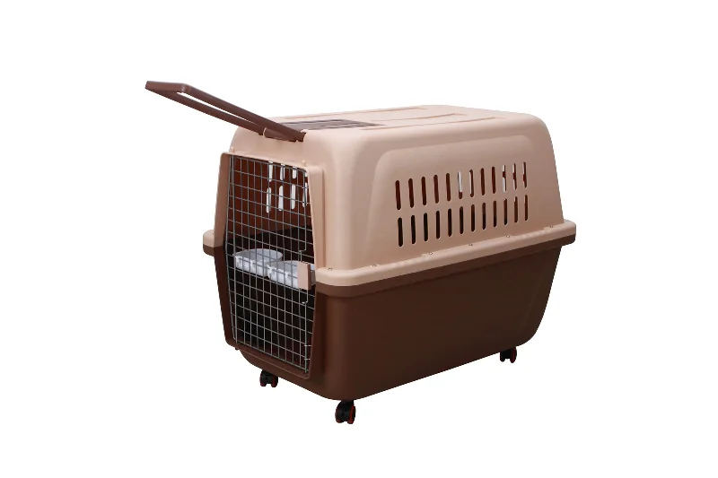 -Splash-proof food bowl AND Anti-choking slow food bowlYES4PETS Large Plastic Kennels Pet Carrier Dog Cat Cage Crate With Handle and Wheel Brown -Splash-proof food bowl AND Anti-choking slow food bowlYES4PETS Large Plastic Kennels Pet Carrier Dog Cat Cage Crate With Handle and Wheel Brown