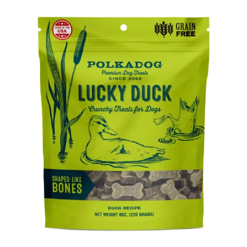 - Remote interactive pet feederPolka Dog Lucky Duck Bone Shaped Dog Treats 8oz Bag