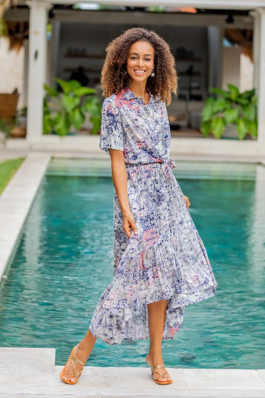 ---Wijaya Kusuma Elastic Waist High-Low Rayon Print Skirt