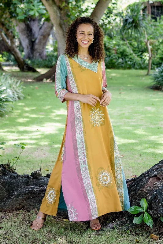 - Parrot climbing and standing wooden frameSlow Day in Amber Batik-Dyed Rayon Maxi Dress from Bali - Parrot climbing and standing wooden frameSlow Day in Amber Batik-Dyed Rayon Maxi Dress from Bali