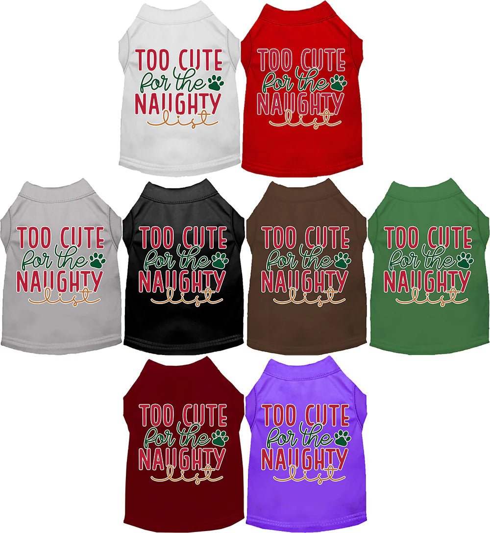 Pet summer light clothesToo Cute for the Naughty List Screen Print Dog Shirt in Many Colors
