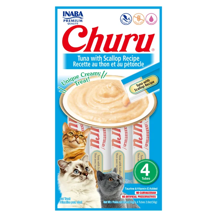 - Hypoallergenic cat food Churu Creamy Cat Treats - Tuna with Scallop (4 sticks x 14g) - Pack of 5 - Hypoallergenic cat food Churu Creamy Cat Treats - Tuna with Scallop (4 sticks x 14g) - Pack of 5