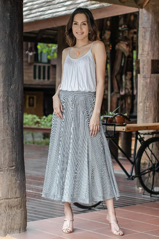 ---Blue Rain Striped Cotton Skirt from Thailand