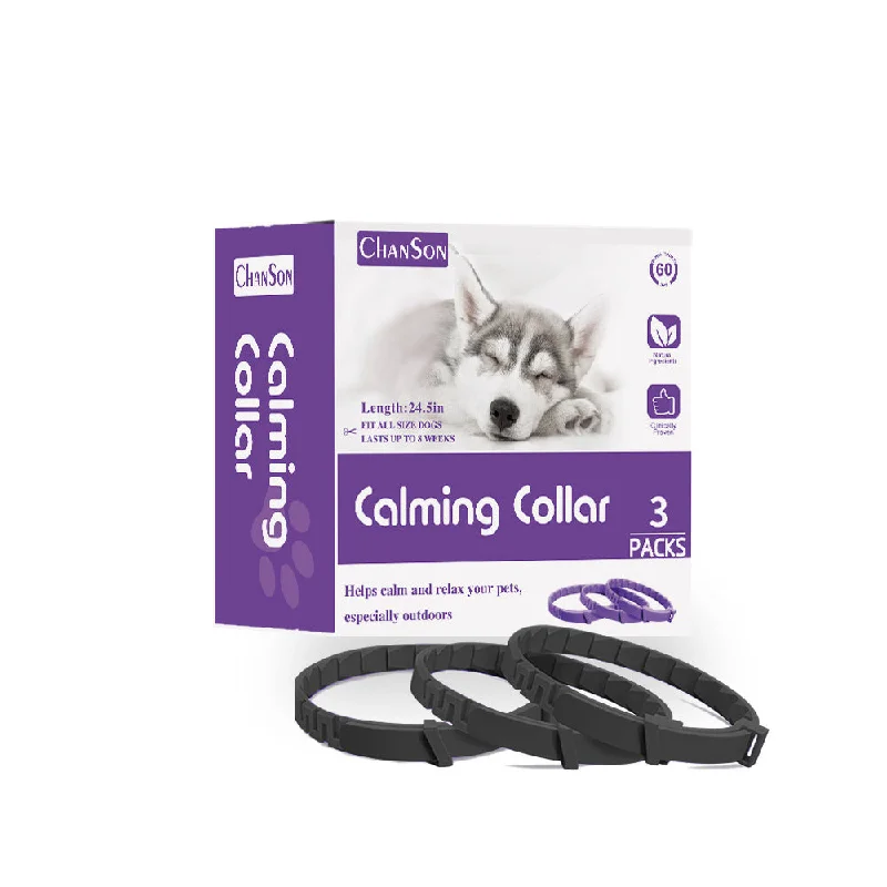 ---Black Calming Collars for Dogs - Natural Stress Relief, Adjustable, 3 Pack (2 set/6PCS)