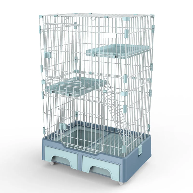 - ​​Pet toys under    yuanYES4PETS 134 cm Blue Pet 3 Level Cat Cage House With Litter Tray And Storage Box