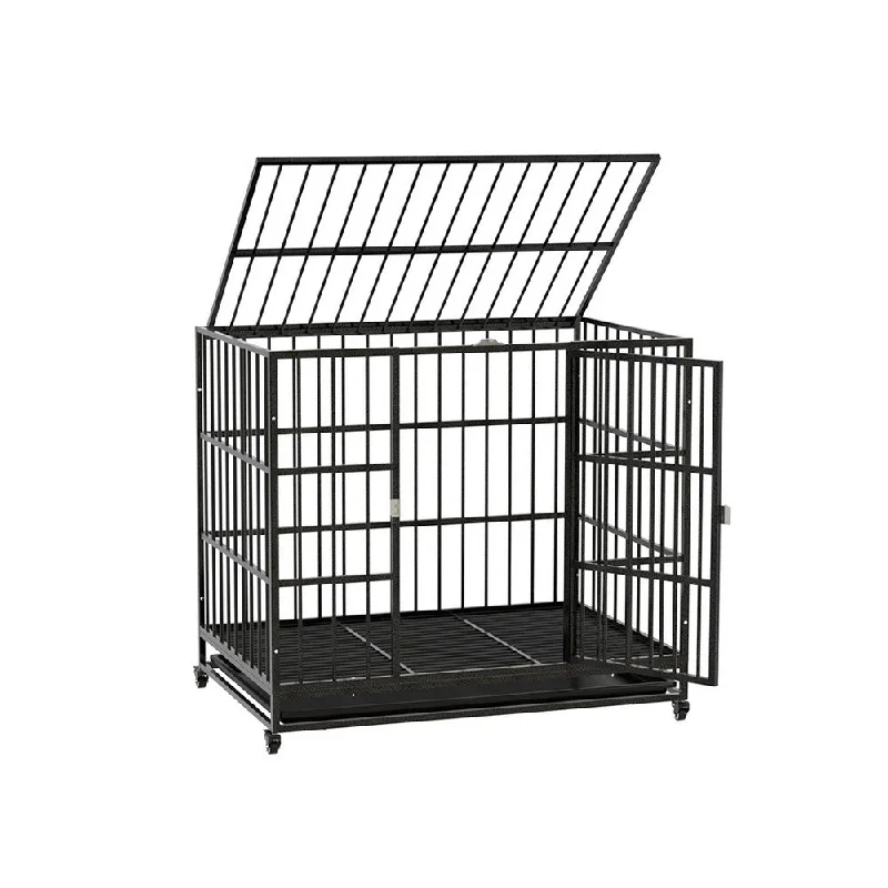 - Automatic induction pet water dispenseri.Pet Dog Cage Crate Large Puppy Cat Anti-Bite Pet Kennel Wheels w/Tray Metal