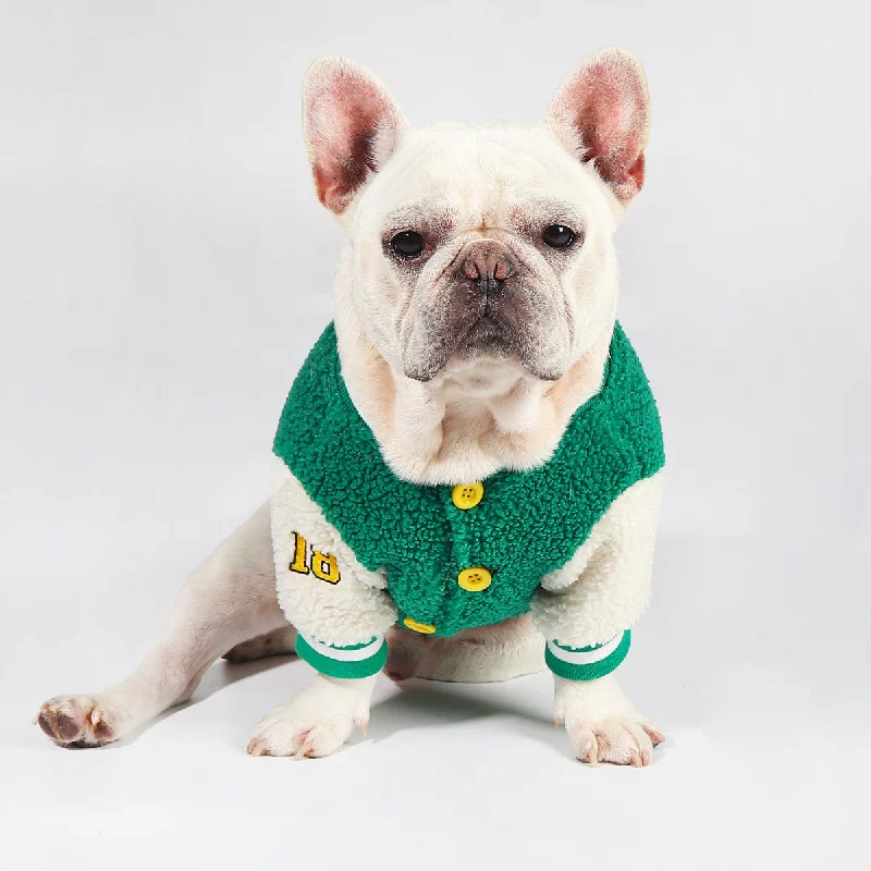 - Remote interactive pet feederChicPup Warm Frenchie Baseball Jacket Soft Fleece Dog Sweater for French Bulldogs - Remote interactive pet feederChicPup Warm Frenchie Baseball Jacket Soft Fleece Dog Sweater for French Bulldogs