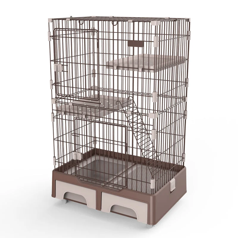- Solid wood cat climbing frame customizedYES4PETS 134 cm Brown Pet 3 Level Cat Cage House With Litter Tray And Storage Box