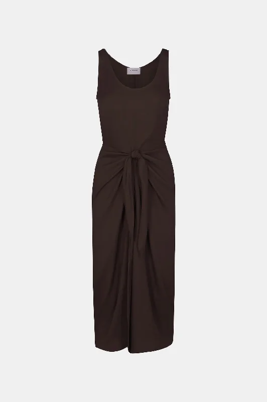 The DK Midi Matte Wrap Dress in Espresso