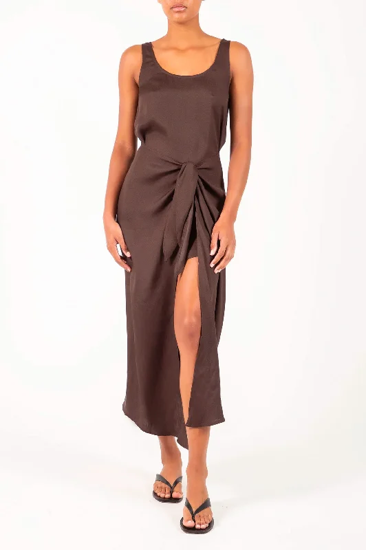 The DK Midi Matte Wrap Dress in Espresso