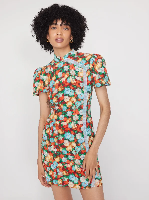 Philippa Blue Impressionist Floral Print Mini Dress