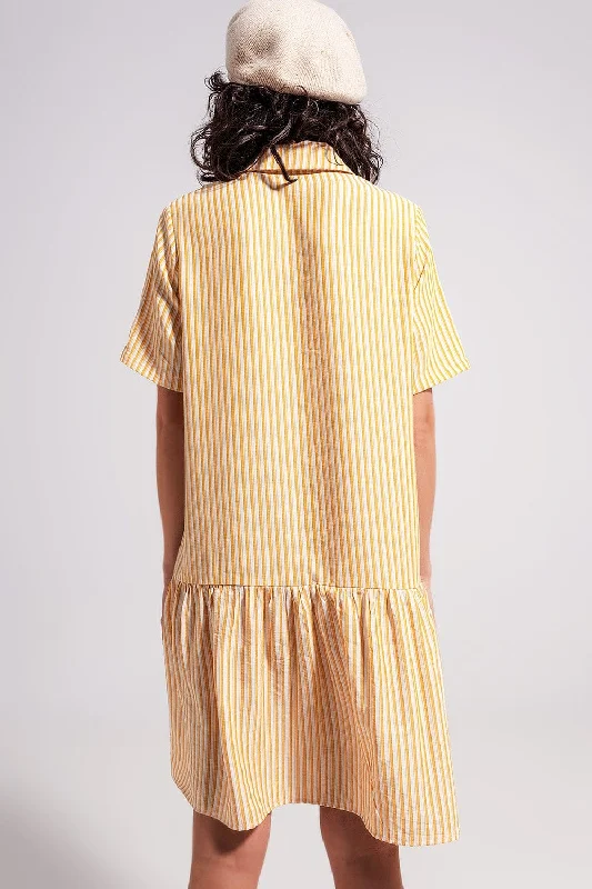 Stripe Print Mini Dress In Yellow