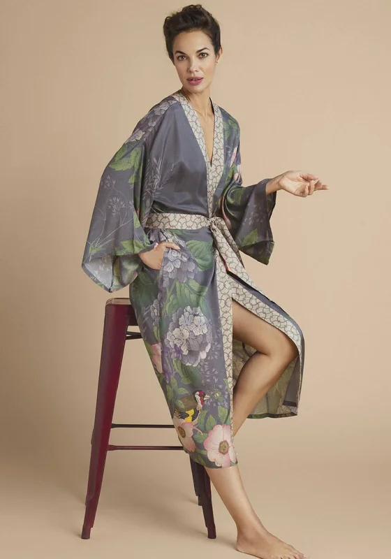 Powder Hedgerow Kimono Gown, Pewter