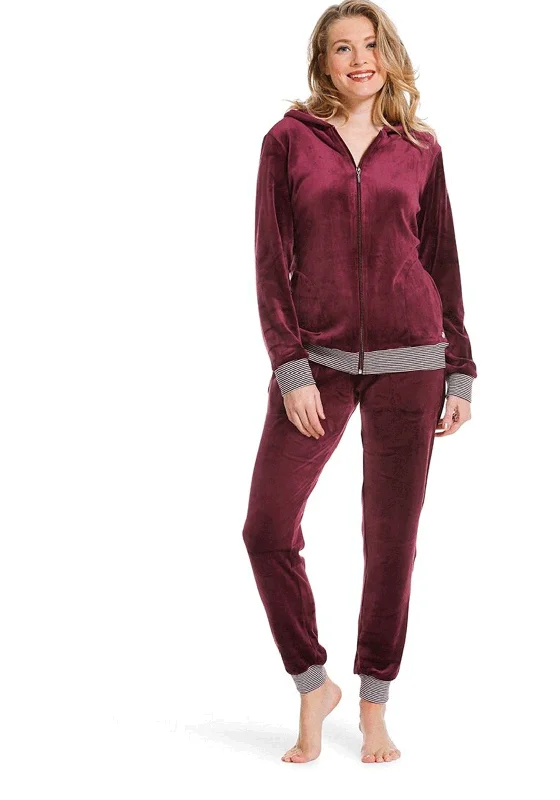 Pastunette Velour Zip Lounge Pyjama Set, Purple