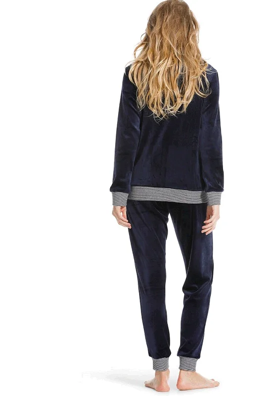 Pastunette Velour Zip Lounge Pyjama Set, Navy